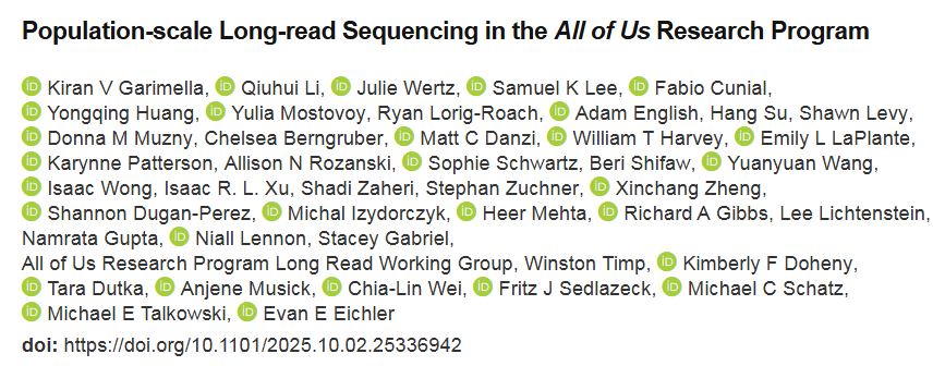 All of Us项目发布首次大规模长读长测序分析结果，揭示新基因变异