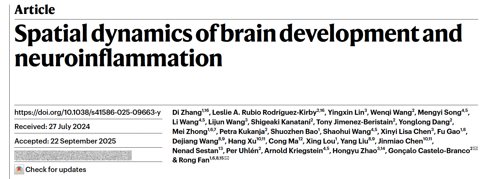 Nature | 耶鲁大学樊荣团队揭示脑发育与神经炎症的时间空间演变全景